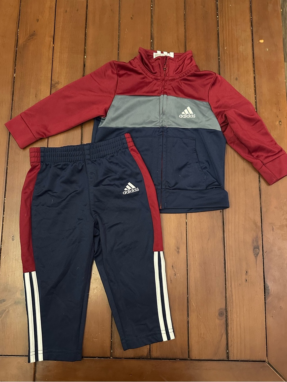 Adidas Baby Red, Gray & Navy Track Jacket and Joggers